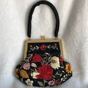 Vintage embroidered mini-bag with bead and sequin trim.